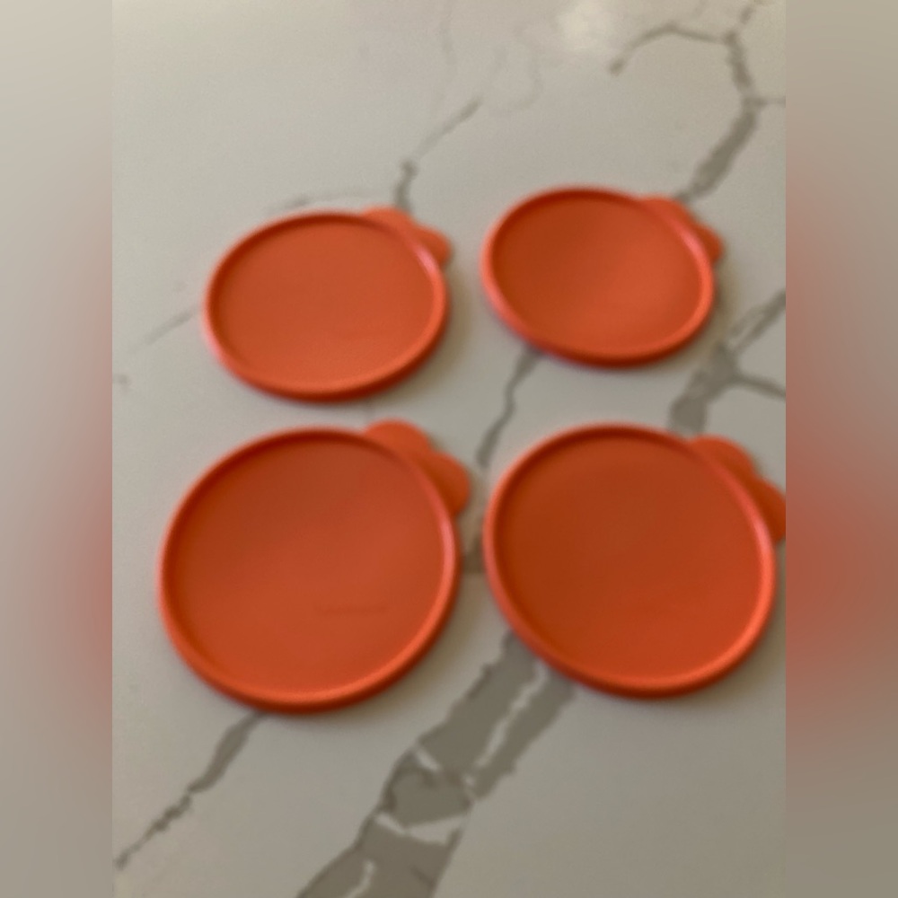 Set of 4 orange round circle replacement Tupperware lids 2541D-1 6 inches